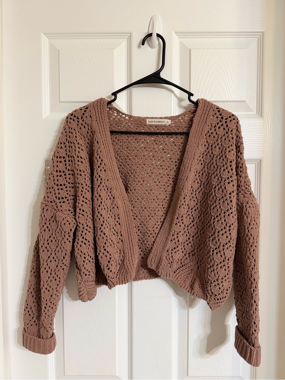 moon & madison Open-Knit Cropped Cardigan - Dusty Rose